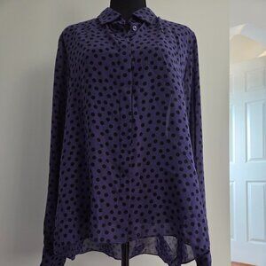 BCBG Generation Polka Dot Blouse Large Black Purple